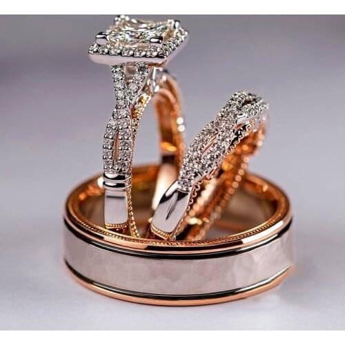 Rose Gold Silver Ring Set for Women Man Wedding Engagement Ring Fashion Jewelry 2021 Trend