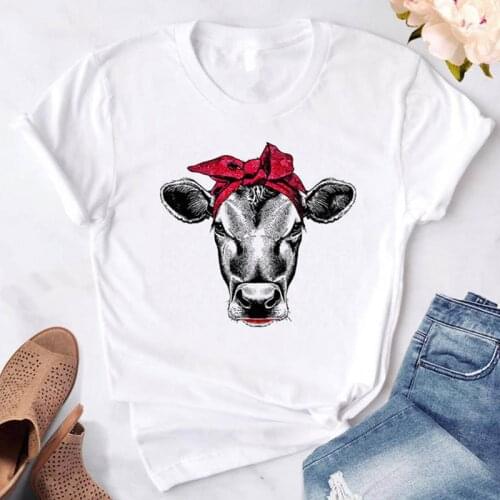 Cow Bandana Print Women Tshirt Harajuku Women T Shirts Casual Funny T Shirt Gift 90s Lady Tops Tee White T-shirts