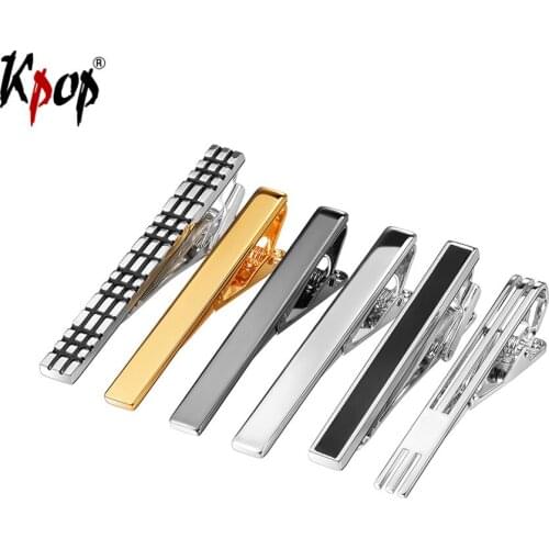 Kpop Tie Clip Set Men Wedding Accessories Groomsmen Gifts Fashion Gold/Silver Color Business Metal Tie Bar TC3345