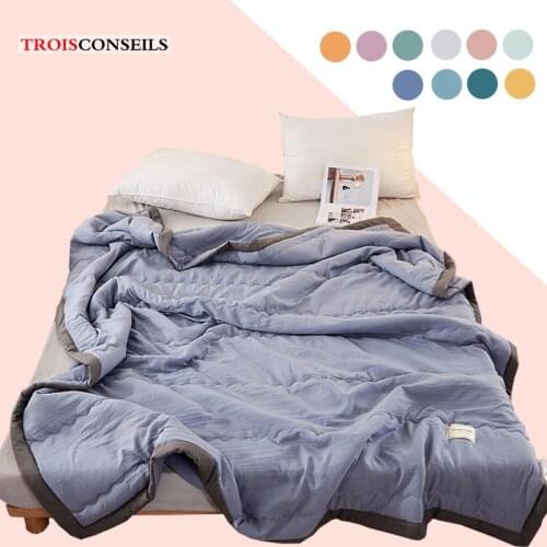 Summer Washed Cotton Air-conditioning Quilt Soft Breathable Blanket Thin Solid Color Twin Queen Size Throws Blanket Comforter