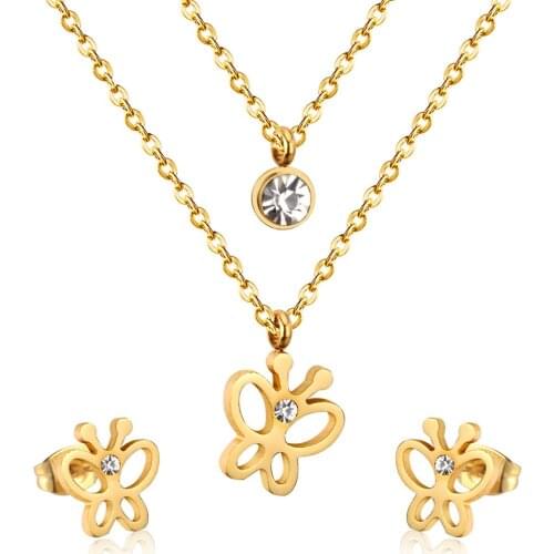 LUXUKISSKIDS Hot Sale Double Layer Necklace with Four Leaf Cloves Design Necklaces Earring Set for Women Elegant Style