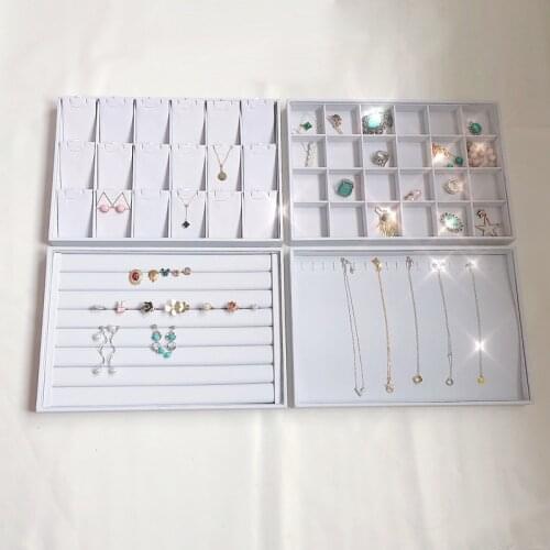 Fashion White PU Leather Jewelry Display Tray Ring Earring Bracelet Holder Necklace Pendants Tray Jewellery Organier Case