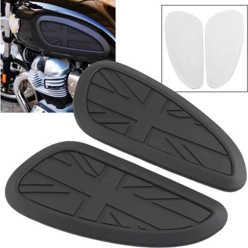 Motorcycle Black Rubber Universal Retro Cafe Racer Gas Fuel tank Pad Rubber Sticker Protector Knee Grip Decal W/ UK Flag Logo