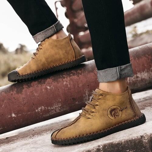 Mens shoes mens casual martin boots plus velvet bean shoes super fiber mens casual shoes medium size shoes Warm and durable