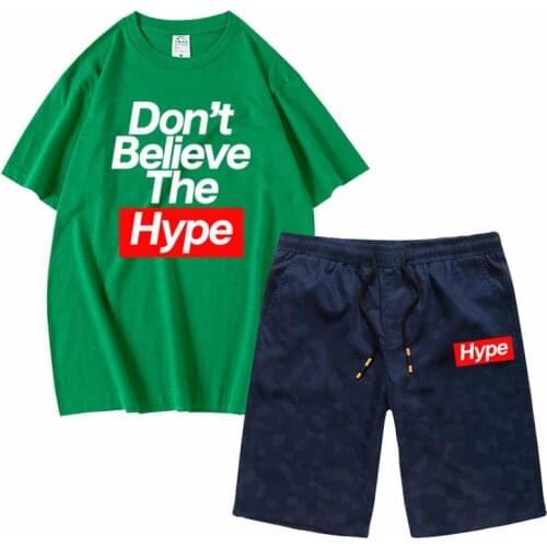Mens Set Don't Believe The Hype Tees and Shorts sportswear casual cotton tshirts Short sleeved sets tees wholesale men clothes