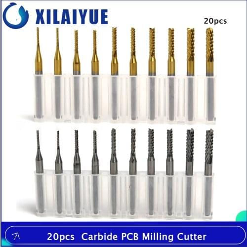 10pcs/20pcs Carbide PCB Milling Cutter Set 3.175mm Shank PCB Machine Engraving Bit End Mill