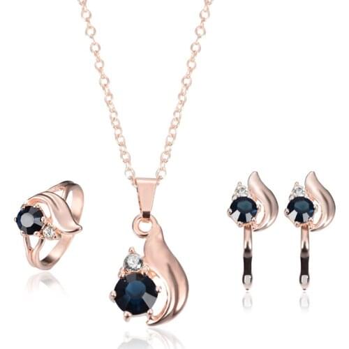 Jewelry Sets Rose Gold-color Women Fine Blcak Necklace Rhinestone Earrings Valentine/birthday/christmas/wedding Gift
