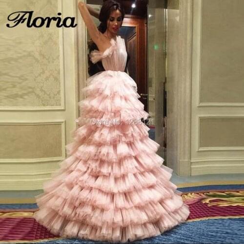 Newest Pink Princess Formal Prom Dresses Long Tulle Tiered 2020 Aibye Couture Dubai Evening Dresses Girls Party Gowns Vestido De