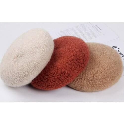 New Women Handmade Beret Hat Female Hat Autumn Wool Felt Solid Colors Painter Cap Warm Thick Pea Newsboy Hat Outdoor Walking Hat
