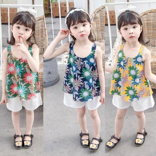 Toddler Baby Girls Clothing Set 2021 Summer Flower Pattern Cute Pure Cotton Suit For Kids 1-5 Years Children Birthday Present