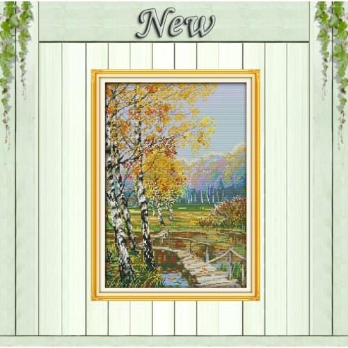 Autumnal scenery countryside painting counted print on canvas DMC 14CT 11CT Chinese Cross Stitch Needlework Sets Embroidery kits