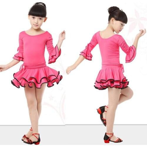 Girl Practice Latin Dancing Dress Performance Red Blue Yellow Fashion Skirt Competition Clothes Girls Party Practice Latin Dress
