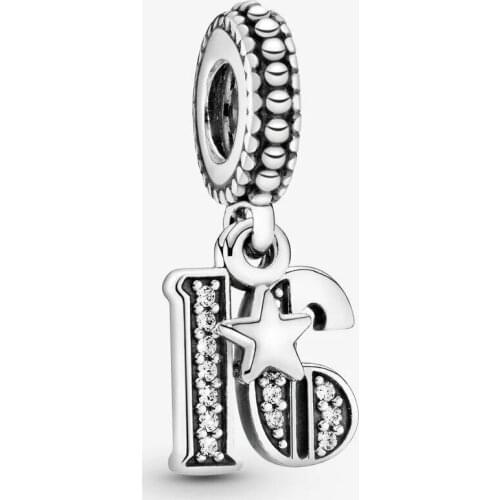 100% Real 925 Sterling Silver 16 Years of Love Dangle Charms Fits Original Bracelet Clear CZ Beads for Jewelry Making
