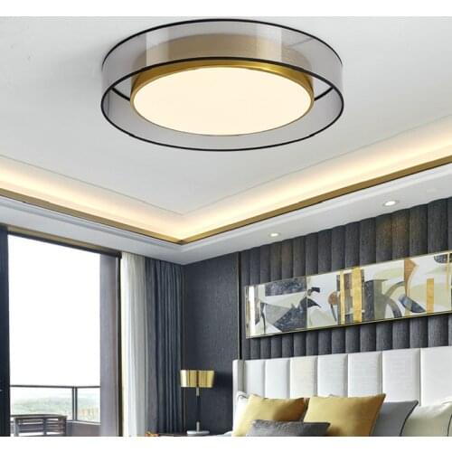 Postmodern Loft Bedroom Circular Led Ceiling Lamp Retro Brass Glass Livingroom Atmosphere Creative Study Kitchen Lights