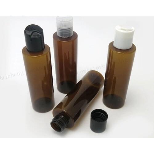 30 X 150ml Empty Flat Shoulder Amber PET shampoo Cream bottle with Disk Cap 150cc 5oz Brown Cosmetic Container