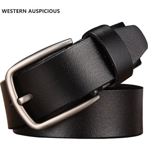 WESTERN AUSPICIOUS Genuine Leather Belt Luxury Designer Belts Men Cowskin Fashion Strap Male Jeans for Man Cowboy Belt Famous
