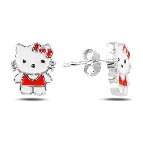 Silver 925 Sterling Kitty Cabochons Earrings