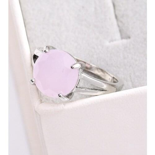 Temperament Peach Powder Womens Ring Frosted Crystal Round Jewelry For Party Engagement Accessories Size 6-10