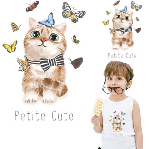 Pulaqi Cartoon Animals Iron On Transfer Cute Cat Patches For Clothing Thermal Stickers On Clothes Children Clothing DIY Applique