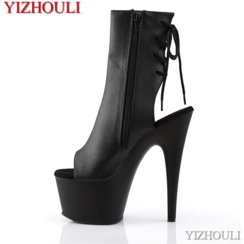 15cm stiletto heels, sexy 6-inch ankle boots, open-toe matte black shoes, party club, model pole dancing shoes