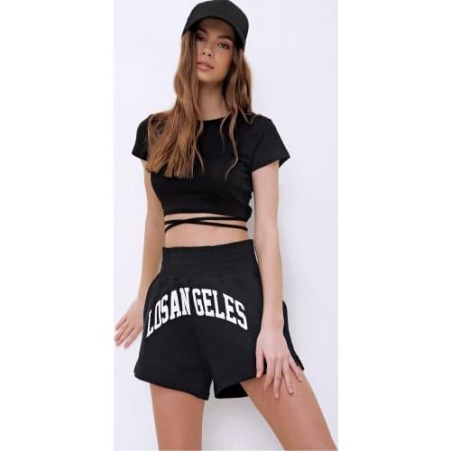 Womens Black Bicycle Neck Laced Crop Fit T-Shirt Cotton Casual Sexsi Beautiful Elegant