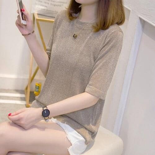 Fire CEC short sleeve t-shirt female 2021 new womens wear Korean loose net red ice silk T-shirt bright silk top summer