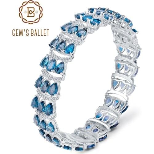 GEMS BALLET 925 sterling silver Bracelets&bangles Pear Oval Swiss Blue Topaz Natural Genstones Tennis Bracelet For Women