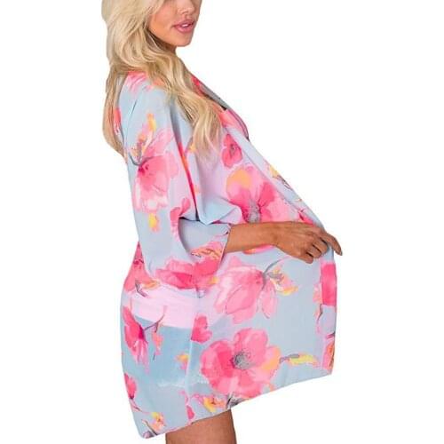 Women Swimwears Floral Leopard Print Half Sleeve Shawl Cardigan Bikini Cover Up Blouse Top купальник женский Summer Swim