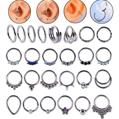 1Pc 16gX8mm Nose Septum Clicker Hoop Ring Labret Ear Tragus Cartilage Daith Helix Lobe Earrings Studs Body Piercing Jewelry