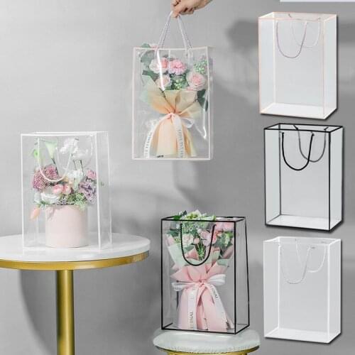 1pc Transparent Handbag PVC Waterproof Storage Bag Flower Transparent Window Packing Bag Wedding Party Gift Packing Bag