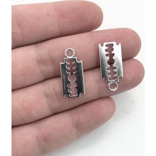 10pcs Alloy Silver Plated Razor Blade Charms 24x11mm Tibetan Silver Plated Pendants Antique Jewelry Making DIY Handmade Craft