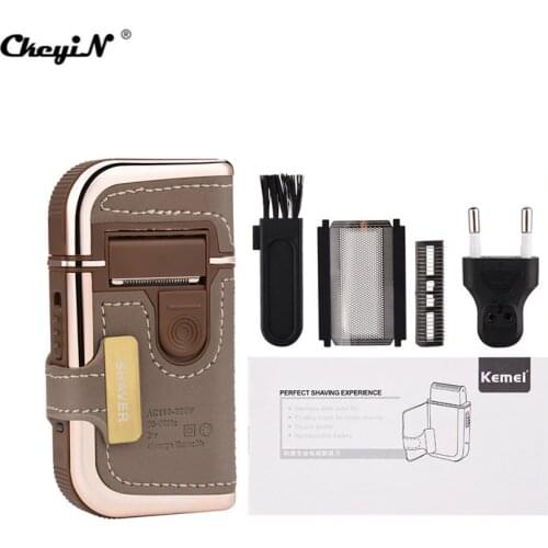 2 in 1 Men Electric Shavers Razors Vintage Leather Wrapped Rechargeable Travel Mustache Beard Trimmer Shaving Machine