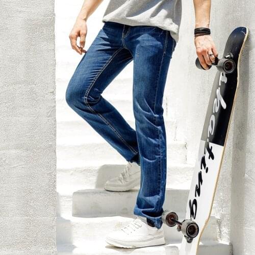 2021 All Cotton Jeans Slim Men Straight Leg Pant For Spring/Fall Young Fashion Men Casual Micro Stretch Jeans