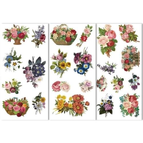 3Sheets Retro Flower Journal Decorative Stickers Set Scrapbooking Stationery Sticker Diary Planner DIY Phone Student Supplies