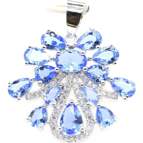 40x28mm Awesome Big Jewelry Set Created Violet Tanzanite Bright Zircon For Women Dating Silver Pendant Earrings