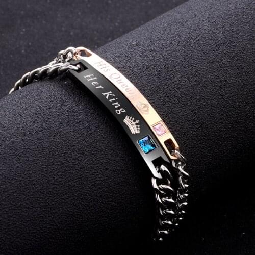 BOYULIGE Charm Crystal Crown Bracelet Her King His Queen Couple Stainless Steel Bracelets For Men Women Jewelry Drop Shipping