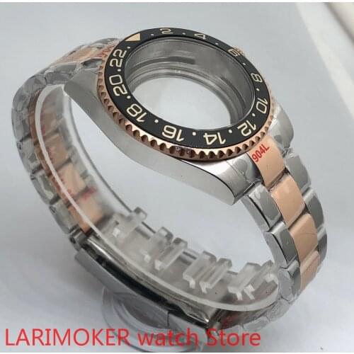 Transparent cover 904L stainless steel rose gold strap bracelet with 40mm sapphire glass ETA NH36 MH35 case,bezel yellow
