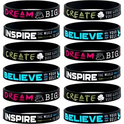 Women Men Bracelets Dream, Believe, Inspire, Create Silicone Wristbands Wholesale Bulk Pack Of Inspirational Message Bracelets