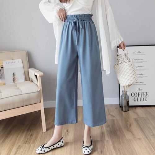 Wide leg pants women 2019 summer new slim chiffon casual pants female ruffled elastic high waist loose ankle-length trousers