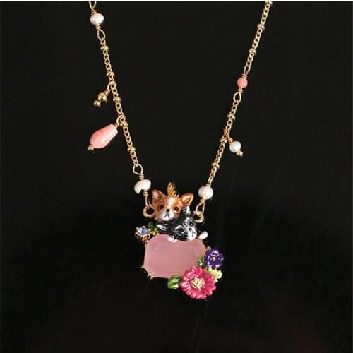 European and American Creative Cute Puppy Series Enamel Color Glaze Chihuahua Schnauzer Red Pollen Clavicle Chain Jewelry