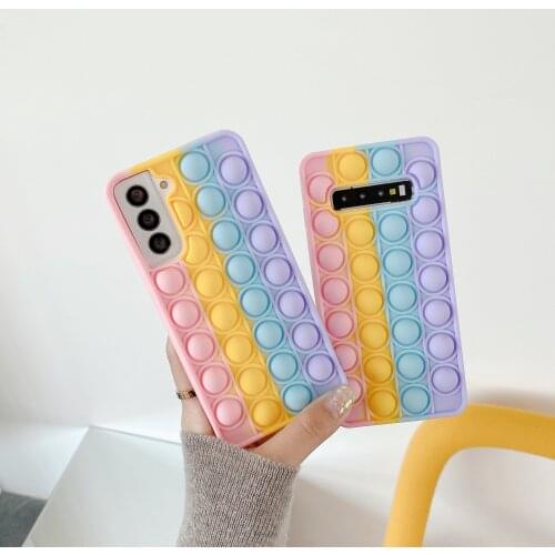 Fidget Reliver Stress Toy Push Bubble Phone Case For Samsung A12 A52 A72 A51 A71 S21 S20 Note20 Rainbow Antistress Sensory Cover