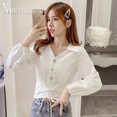 Spring Autumn Women Shirts Drawstring Blouses Female Tops Korean Style Blusas