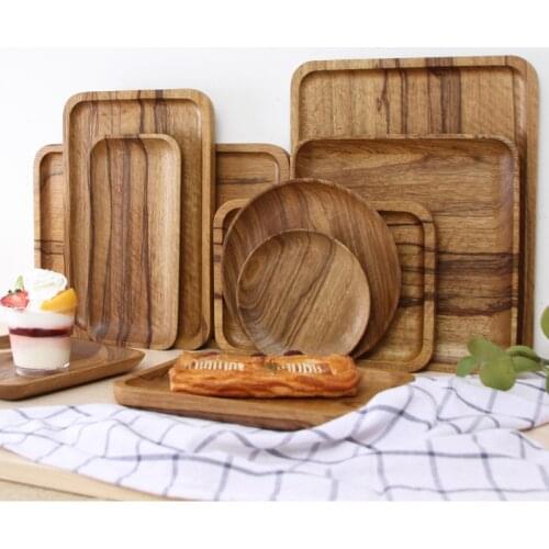 Wooden Round/Oval/rectangular Serving Tray Wood Plate Tea Food Dishe Drink Platter Food Plate Dinner Beef Steak Fruit Snack Tray