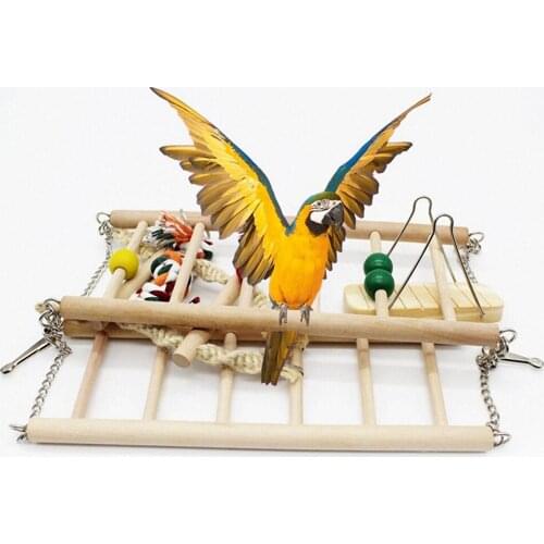 Wooden Bird Parrot Swing Ladders Toy Pet Chewing Climbing Hanging Playground for Parakeets Perches Exercise Bird Accessories