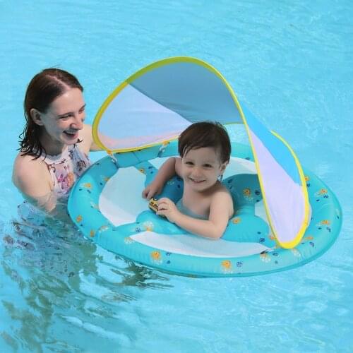 Baby Swimming Float Activity Center With Canopy Foldable Swim Pool Seat Floating For Kids