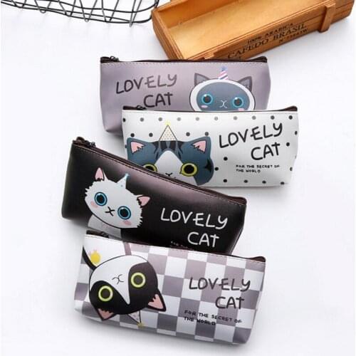 12pcs cute kitten jelly gel pencil bag quality student small fresh pencil case school office stationery