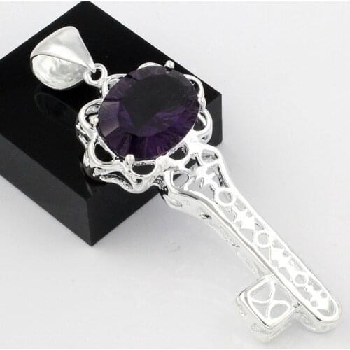 Hermosa Jewelry Lucky Purple Amethystt Key Shape Fashion Necklace Pendant HS0035P