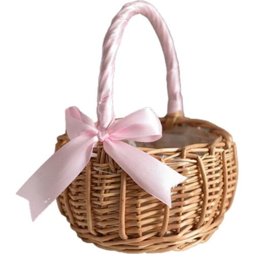 Flower Basket Wedding Bridal Girl Home Decor Woven Willow Portable Handle Party