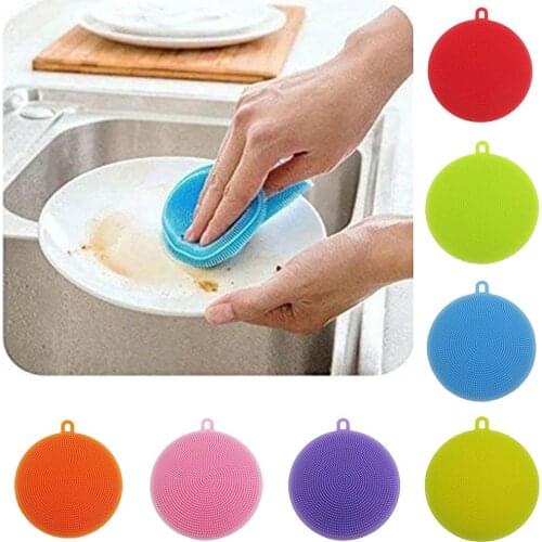 1pcs Round Silicone Dish Washing Sponge Cleaning Scrubber Brush Pad Kitchen Washing Tool Plastic Cleaning Brush