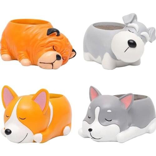 Mini Cute Cartoon Resin Dog Design Succulent Vase Flower Pots Planters